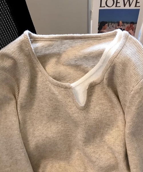 cammie(キャミー)の「キーネックレイヤードトップス(Tシャツ/カットソー・レディース・ダークグレー/ライトグレー/ブラック・M/L)」の12枚目の写真