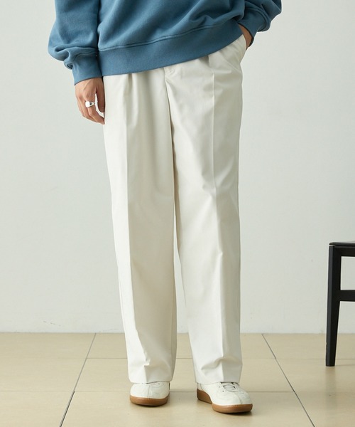 EMMA CLOTHES（エマクローズ）の「センタークリースタックワイドチノパンツ / UVカット・イージーケア（チノパンツ・メンズ・アイボリー/ブラック/ダークネイビー/ベージュ・M/S/L）」の21枚目の写真