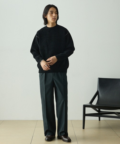 EMMA CLOTHES（エマクローズ）の「センタークリースタックワイドチノパンツ / UVカット・イージーケア（チノパンツ・メンズ・アイボリー/ブラック/ダークネイビー/ベージュ・M/S/L）」の5枚目の写真