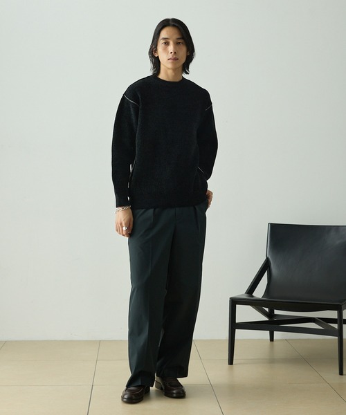 EMMA CLOTHES（エマクローズ）の「センタークリースタックワイドチノパンツ / UVカット・イージーケア（チノパンツ・メンズ・アイボリー/ブラック/ダークネイビー/ベージュ・M/S/L）」の7枚目の写真