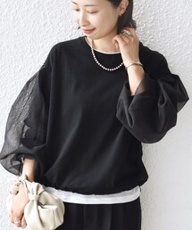 SHIPS | 【WEB限定】〈手洗い可能〉シアー コンビ 裾 ドロスト プルオーバー(Tシャツ/カットソー)