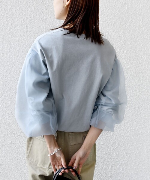 SHIPS（シップス）の「【WEB限定】〈手洗い可能〉シアー コンビ 裾 ドロスト プルオーバー（Tシャツ/カットソー・レディース・ブラウン/オフホワイト/ブラック/ライトブルー・ONE SIZE）」の22枚目の写真