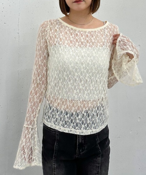 archives(アルシーヴ)の「カットレースフレアスリーブTOPS(Tシャツ/カットソー・レディース・アイボリー/ブラック/ブラウン・MEDIUM)」の4枚目の写真