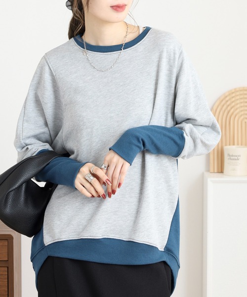 myke(ミーカ)の「myke TC裏毛 配色袖リブドルマンプルオーバー(Tシャツ/カットソー・レディース・アイボリー/マルチ/カーキ/杢グレー・M)」の2枚目の写真