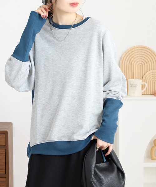myke(ミーカ)の「myke TC裏毛 配色袖リブドルマンプルオーバー(Tシャツ/カットソー・レディース・アイボリー/マルチ/カーキ/杢グレー・M)」の9枚目の写真