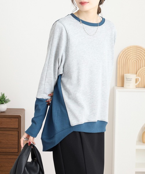 myke(ミーカ)の「myke TC裏毛 配色袖リブドルマンプルオーバー(Tシャツ/カットソー・レディース・アイボリー/マルチ/カーキ/杢グレー・M)」の10枚目の写真