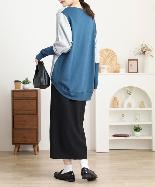 myke(ミーカ)の「myke TC裏毛 配色袖リブドルマンプルオーバー(Tシャツ/カットソー・レディース・アイボリー/マルチ/カーキ/杢グレー・M)」の14枚目の写真
