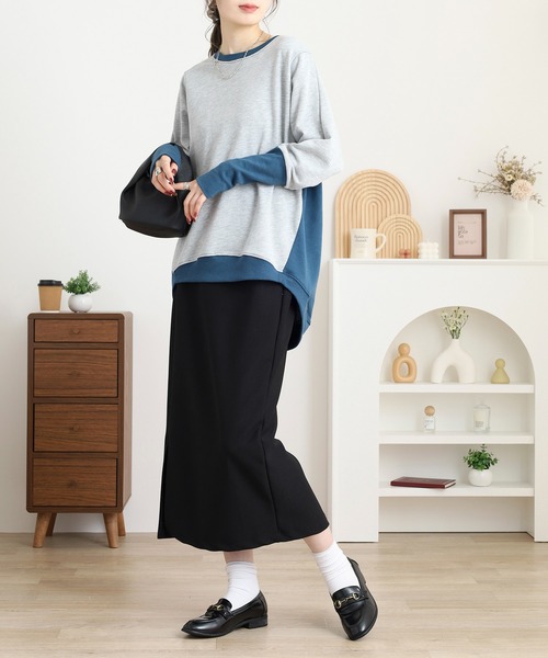 myke(ミーカ)の「myke TC裏毛 配色袖リブドルマンプルオーバー(Tシャツ/カットソー・レディース・アイボリー/マルチ/カーキ/杢グレー・M)」の13枚目の写真