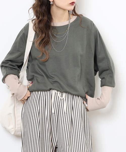 myke(ミーカ)の「myke TC裏毛 配色袖リブドルマンプルオーバー(Tシャツ/カットソー・レディース・アイボリー/マルチ/カーキ/杢グレー・M)」の15枚目の写真