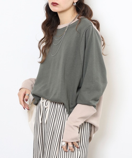 myke(ミーカ)の「myke TC裏毛 配色袖リブドルマンプルオーバー(Tシャツ/カットソー・レディース・アイボリー/マルチ/カーキ/杢グレー・M)」の17枚目の写真