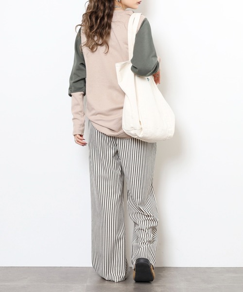 myke(ミーカ)の「myke TC裏毛 配色袖リブドルマンプルオーバー(Tシャツ/カットソー・レディース・アイボリー/マルチ/カーキ/杢グレー・M)」の20枚目の写真
