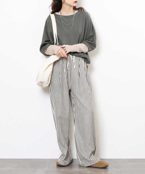 myke(ミーカ)の「myke TC裏毛 配色袖リブドルマンプルオーバー(Tシャツ/カットソー・レディース・アイボリー/マルチ/カーキ/杢グレー・M)」の19枚目の写真