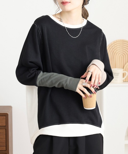 myke(ミーカ)の「myke TC裏毛 配色袖リブドルマンプルオーバー(Tシャツ/カットソー・レディース・アイボリー/マルチ/カーキ/杢グレー・M)」の21枚目の写真