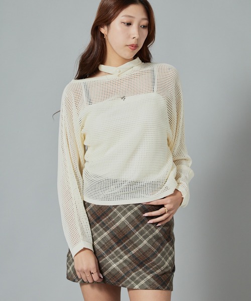 セール】One-Shoulder Wool Mesh Knit / ワンショル ウールメッシュ