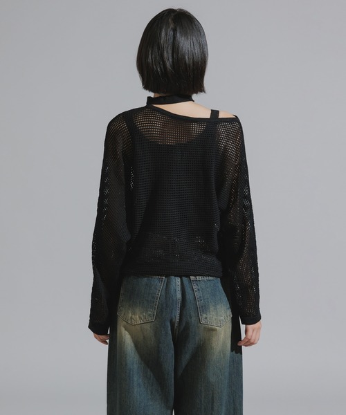 セール】One-Shoulder Wool Mesh Knit / ワンショル ウールメッシュ