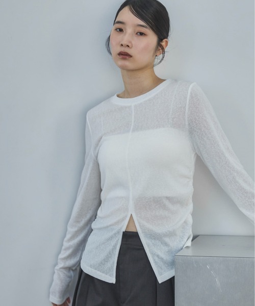 feepur(フェピュール)の「センタースリットシアーロンTee(Tシャツ/カットソー・レディース・ブラック/オフホワイト/ブラウン・MEDIUM)」の2枚目の写真