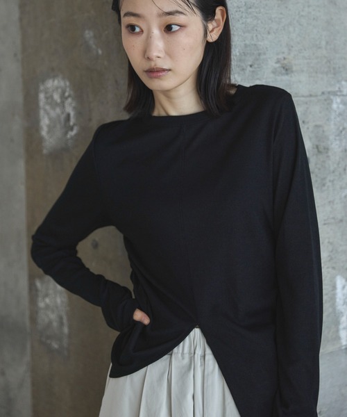 feepur(フェピュール)の「センタースリットシアーロンTee(Tシャツ/カットソー・レディース・ブラック/オフホワイト/ブラウン・MEDIUM)」の3枚目の写真