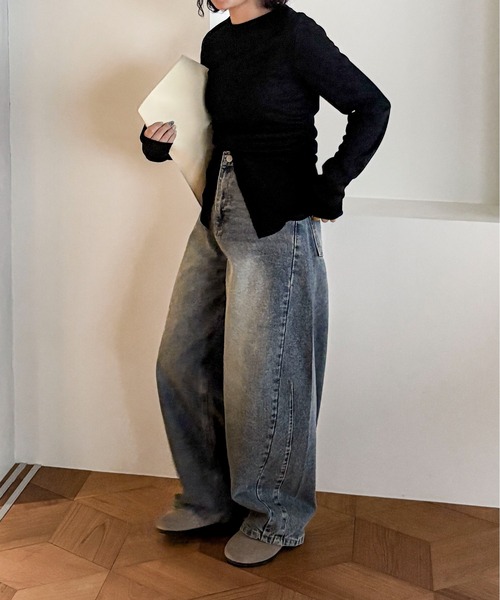 feepur(フェピュール)の「センタースリットシアーロンTee(Tシャツ/カットソー・レディース・ブラック/オフホワイト/ブラウン・MEDIUM)」の22枚目の写真