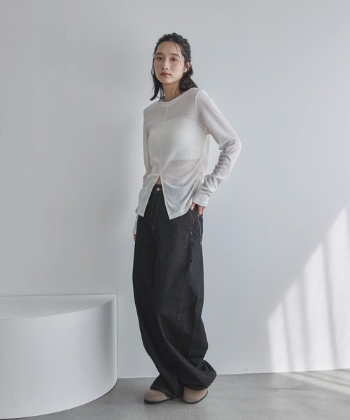 feepur(フェピュール)の「センタースリットシアーロンTee(Tシャツ/カットソー・レディース・ブラック/オフホワイト/ブラウン・MEDIUM)」の7枚目の写真