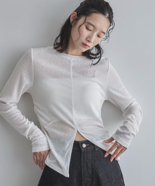 feepur(フェピュール)の「センタースリットシアーロンTee(Tシャツ/カットソー・レディース・ブラック/オフホワイト/ブラウン・MEDIUM)」の8枚目の写真