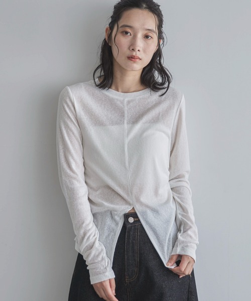 feepur(フェピュール)の「センタースリットシアーロンTee(Tシャツ/カットソー・レディース・ブラック/オフホワイト/ブラウン・MEDIUM)」の9枚目の写真