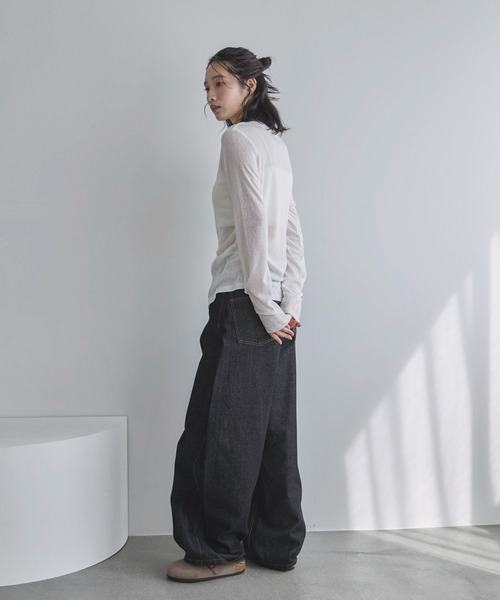 feepur(フェピュール)の「センタースリットシアーロンTee(Tシャツ/カットソー・レディース・ブラック/オフホワイト/ブラウン・MEDIUM)」の5枚目の写真