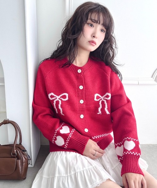 Loueme(ルエム)の「リボンハートジャガードニットカーディガン(カーディガン/ボレロ・レディース・レッド/アイボリー/グレー・FREE)」の12枚目の写真