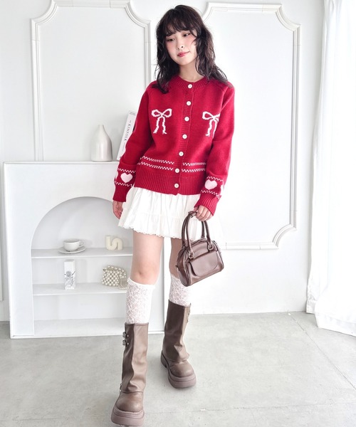 Loueme(ルエム)の「リボンハートジャガードニットカーディガン(カーディガン/ボレロ・レディース・レッド/アイボリー/グレー・FREE)」の16枚目の写真