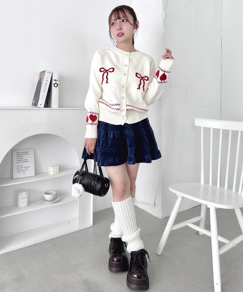 セール】リボンハートジャガードニットカーディガン（カーディガン