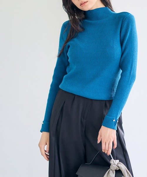 12Twelve Agenda（トゥエルブ　アジェンダ）の「ハイネック袖口ターンバックリブニットプルオーバー（ニット/セーター・レディース・ブルーグリーン/ブラック/ピンク/チャコールグレー/オフホワイト/サックスブルー/ミント・M/L）」の6枚目の写真
