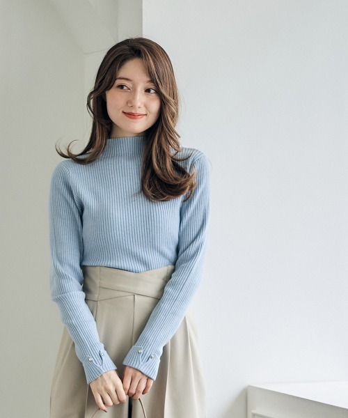 12Twelve Agenda（トゥエルブ　アジェンダ）の「ハイネック袖口ターンバックリブニットプルオーバー（ニット/セーター・レディース・ブルーグリーン/ブラック/ピンク/チャコールグレー/オフホワイト/サックスブルー/ミント・M/L）」の5枚目の写真