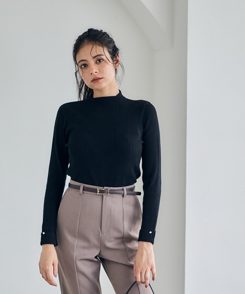 12Twelve Agenda（トゥエルブ　アジェンダ）の「ハイネック袖口ターンバックリブニットプルオーバー（ニット/セーター・レディース・ブルーグリーン/ブラック/ピンク/チャコールグレー/オフホワイト/サックスブルー/ミント・M/L）」の2枚目の写真