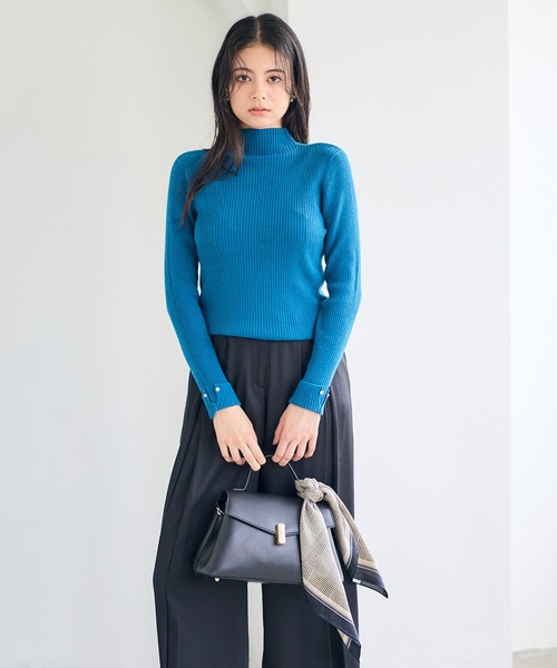 12Twelve Agenda（トゥエルブ　アジェンダ）の「ハイネック袖口ターンバックリブニットプルオーバー（ニット/セーター・レディース・ブルーグリーン/ブラック/ピンク/チャコールグレー/オフホワイト/サックスブルー/ミント・M/L）」の15枚目の写真