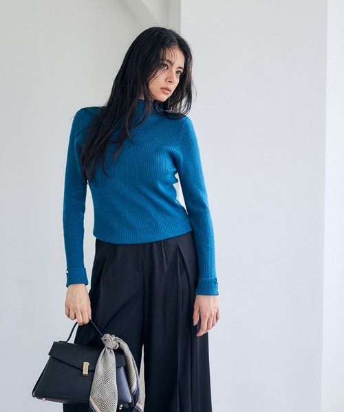 12Twelve Agenda（トゥエルブ　アジェンダ）の「ハイネック袖口ターンバックリブニットプルオーバー（ニット/セーター・レディース・ブルーグリーン/ブラック/ピンク/チャコールグレー/オフホワイト/サックスブルー/ミント・M/L）」の8枚目の写真
