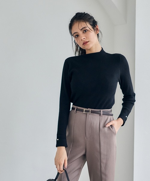 12Twelve Agenda（トゥエルブ　アジェンダ）の「ハイネック袖口ターンバックリブニットプルオーバー（ニット/セーター・レディース・ブルーグリーン/ブラック/ピンク/チャコールグレー/オフホワイト/サックスブルー/ミント・M/L）」の12枚目の写真