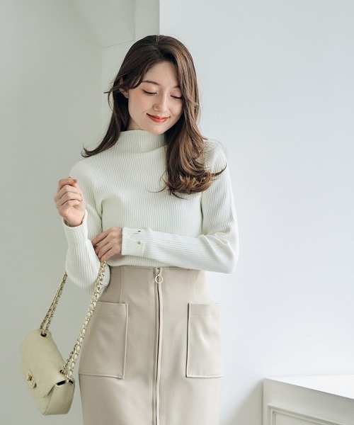 12Twelve Agenda（トゥエルブ　アジェンダ）の「ハイネック袖口ターンバックリブニットプルオーバー（ニット/セーター・レディース・ブルーグリーン/ブラック/ピンク/チャコールグレー/オフホワイト/サックスブルー/ミント・M/L）」の17枚目の写真