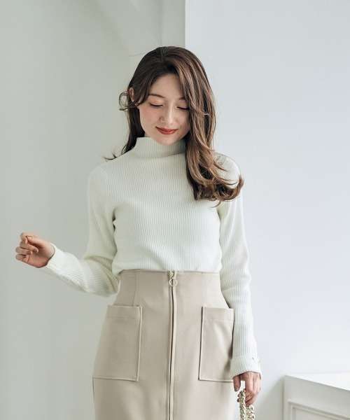 12Twelve Agenda（トゥエルブ　アジェンダ）の「ハイネック袖口ターンバックリブニットプルオーバー（ニット/セーター・レディース・ブルーグリーン/ブラック/ピンク/チャコールグレー/オフホワイト/サックスブルー/ミント・M/L）」の19枚目の写真