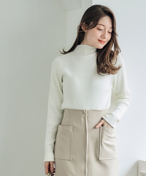 12Twelve Agenda（トゥエルブ　アジェンダ）の「ハイネック袖口ターンバックリブニットプルオーバー（ニット/セーター・レディース・ブルーグリーン/ブラック/ピンク/チャコールグレー/オフホワイト/サックスブルー/ミント・M/L）」の20枚目の写真