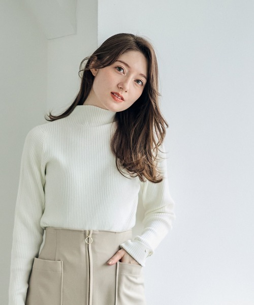 12Twelve Agenda（トゥエルブ　アジェンダ）の「ハイネック袖口ターンバックリブニットプルオーバー（ニット/セーター・レディース・ブルーグリーン/ブラック/ピンク/チャコールグレー/オフホワイト/サックスブルー/ミント・M/L）」の21枚目の写真