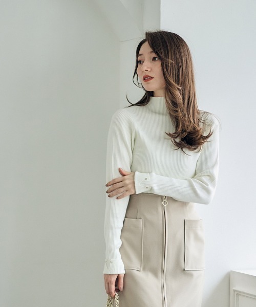 12Twelve Agenda（トゥエルブ　アジェンダ）の「ハイネック袖口ターンバックリブニットプルオーバー（ニット/セーター・レディース・ブルーグリーン/ブラック/ピンク/チャコールグレー/オフホワイト/サックスブルー/ミント・M/L）」の22枚目の写真