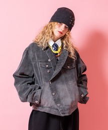 a.p.o.v.（エーピーオービー）の「a.p.o.v. カーブラップボタンフロントオーバーサイズ短丈デニムジャケット（デニムジャケット）」