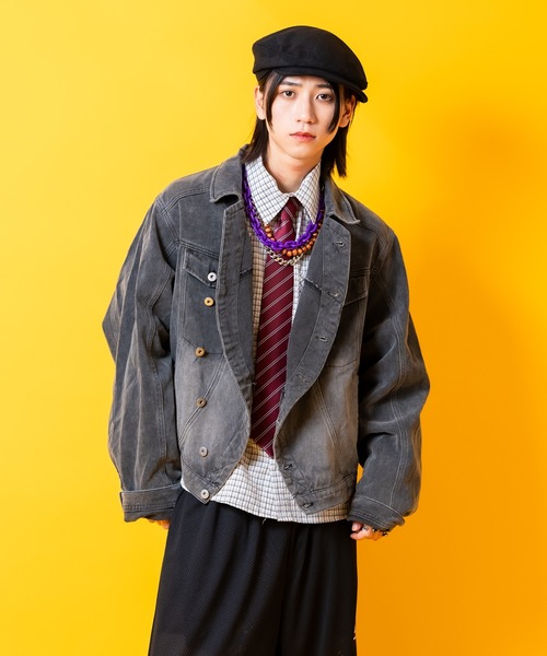 a.p.o.v.（エーピーオービー）の「a.p.o.v. カーブラップボタンフロントオーバーサイズ短丈デニムジャケット（デニムジャケット・メンズ・ブラック・ONESIZE）」の4枚目の写真