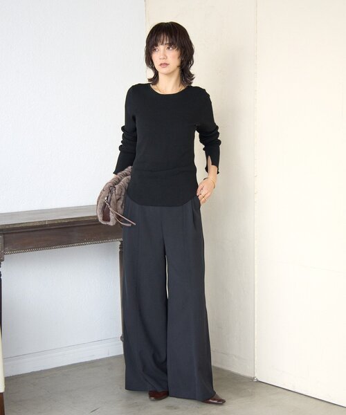 RIVE DROITE（リヴドロワ）の「【à Nice （ア ・ニース）】Twoolワイドパンツ（その他パンツ・レディース・ブラック/オフホワイト・38/36）」の17枚目の写真