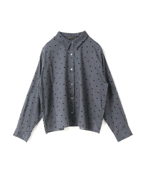 mizuiroind（ミズイロインド）の「mizuiro ind フロッキードットプリントシャツ（シャツ/ブラウス・レディース・オフホワイト/ネイビー/アイボリー/ブラック・FREE）」の4枚目の写真