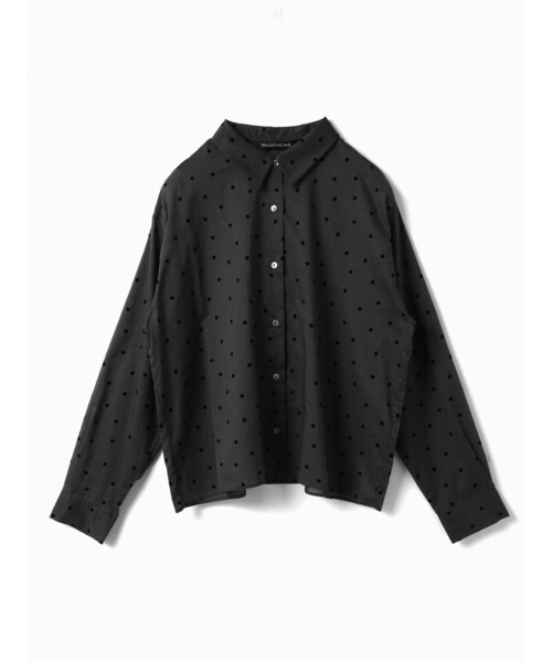 mizuiroind（ミズイロインド）の「mizuiro ind フロッキードットプリントシャツ（シャツ/ブラウス・レディース・オフホワイト/ネイビー/アイボリー/ブラック・FREE）」の5枚目の写真