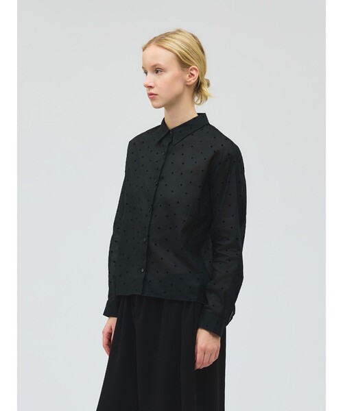 mizuiroind（ミズイロインド）の「mizuiro ind フロッキードットプリントシャツ（シャツ/ブラウス・レディース・オフホワイト/ネイビー/アイボリー/ブラック・FREE）」の10枚目の写真