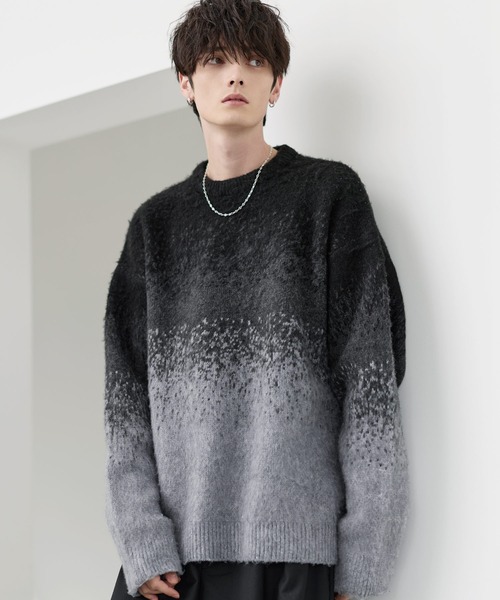 ETELIO(エテリオ)の「ウールブレンドシャギーデザインニット(ニット/セーター・メンズ・ブラック/ブラック系2/ブルー/ブルー系2/ブラウン/ブラック系/チャコール/ブルー系・S/M/L/XL)」の1枚目の写真