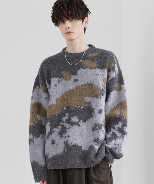 ETELIO(エテリオ)の「ウールブレンドシャギーデザインニット(ニット/セーター・メンズ・ブラック/ブラック系2/ブルー/ブルー系2/ブラウン/ブラック系/チャコール/ブルー系・S/M/L/XL)」の3枚目の写真