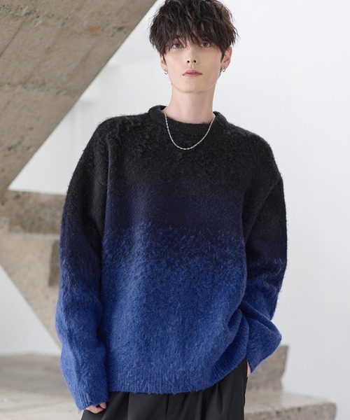 ETELIO(エテリオ)の「ウールブレンドシャギーデザインニット(ニット/セーター・メンズ・ブラック/ブラック系2/ブルー/ブルー系2/ブラウン/ブラック系/チャコール/ブルー系・S/M/L/XL)」の7枚目の写真