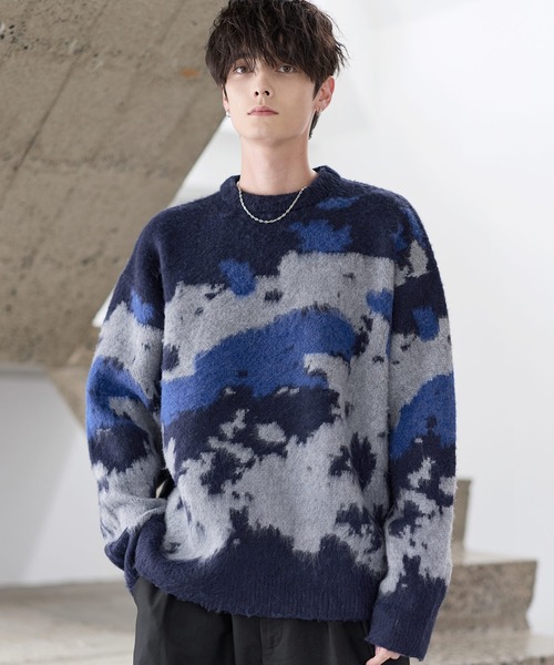 ETELIO(エテリオ)の「ウールブレンドシャギーデザインニット(ニット/セーター・メンズ・ブラック/ブラック系2/ブルー/ブルー系2/ブラウン/ブラック系/チャコール/ブルー系・S/M/L/XL)」の8枚目の写真